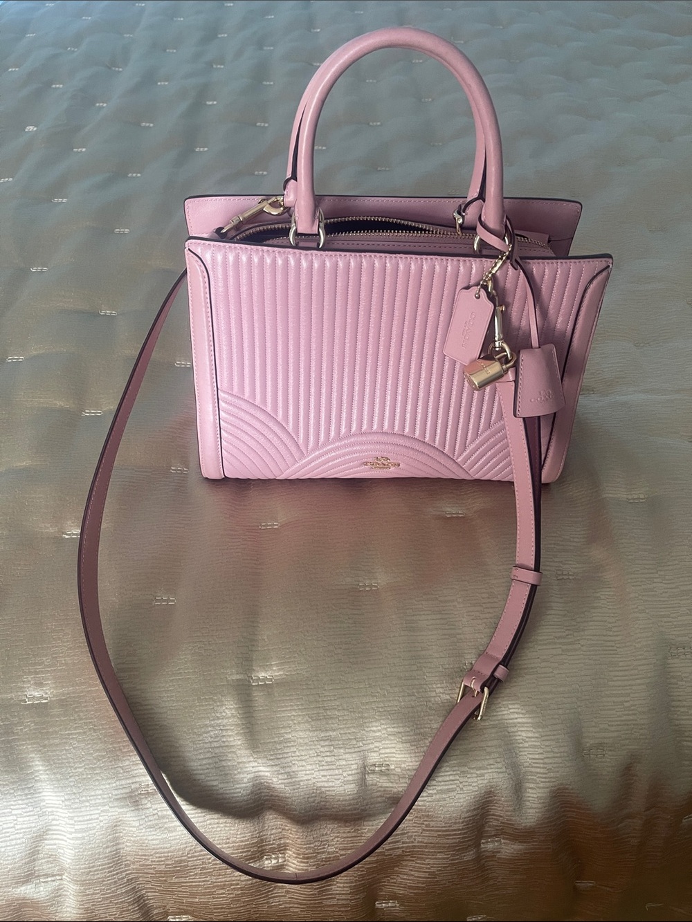 Coach Quilted Leather Satchel in Light Pink with Gold Hardware